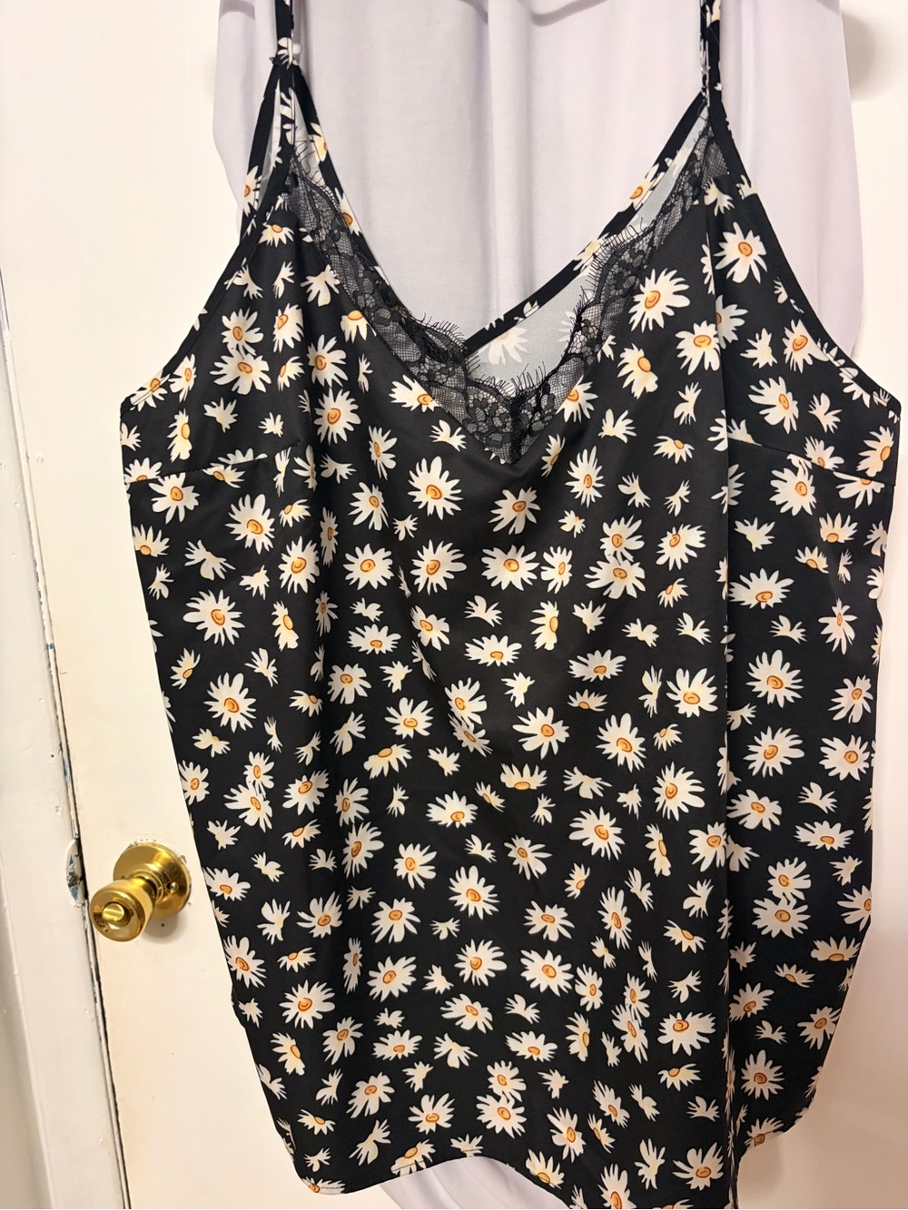 Daisy Print Lace-Trim Cami Top - Black